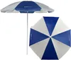 Two views of a blue and white beach umbrella against a white background. Produktbild-Vorschau