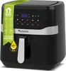 A black and silver air fryer is shown from a slightly angled front view against a white background. Produktbild-Vorschau