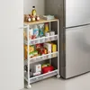 4patrový úzký kuchyňský vozík - kovová a dřevěná povrchová Náhled obrázku produktu 3