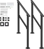Two black outdoor stair handrails are shown with their mounting hardware laid out to the left. Podgląd zdjęcia produktu