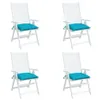 Four white folding chairs with turquoise cushions are arranged in a grid against a white background. Náhled obrázku produktu