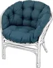 A close-up studio shot of a blue cushion on a white rattan chair. Produktbild-Vorschau