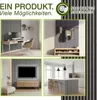 A collage of four images showcasing different interior design applications of wood acoustic panels, including a home office, entryway, living room entertainment area, and kitchen island. Náhled obrázku produktu