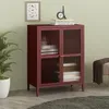 A burgundy sideboard with glass doors is shown in a room with a plant and a stool. Anteprima dell’immagine prodotto