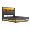 A modern upholstered bed frame with integrated storage and LED lighting. Náhľad obrázku produktu