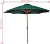 A green patio umbrella with a wooden pole and frame, shown against a white background with measurement indicators. Produktbild-Vorschau