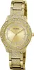 A close-up studio shot of a gold-colored Guess watch with crystal embellishments. Podgląd zdjęcia produktu