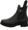 A black leather boot with a fur lining is shown in a side profile against a white background. Produktbild-Vorschau