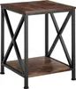 A brown and black end table with an X-shaped frame. Voir les images du produit