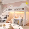 A child's bedroom with a white bunk bed, decorated with clouds and a moon. Voir les images du produit