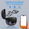 A marketing image showcasing smart earbuds and their features, with a smartphone displaying an app interface. Produktbild-Vorschau