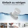 A filter element for a vacuum cleaner is shown being rinsed under water, with smaller inset images demonstrating its use and cleaning. Produktbild-Vorschau