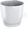 A white plastic plant pot with a saucer, isolated on a white background. Produktbild-Vorschau