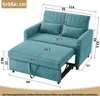 A teal colored sofa bed with dimensions indicated by measurement lines and numbers. Anteprima dell’immagine prodotto