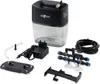 A collection of components for a reptile misting system, including the main unit, power adapter, tubing, and connectors, laid out on a white background. Anteprima dell’immagine prodotto