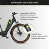 A close-up marketing image of an e-bike, highlighting its features with text overlays and a zoomed-in view of the tire. Produktbild-Vorschau