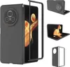 A collage of images showing a black silicone case for a foldable phone, including a close-up of the camera area, the phone in the case, and the phone unfolded with the case. Produktbild-Vorschau