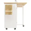A white kitchen island with a wooden countertop and a towel hanging on the side. Podgląd zdjęcia produktu