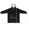 A black hooded blanket with dimensions indicated by white lines and text. Produktbild-Vorschau