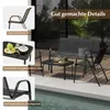 A patio furniture set with chairs, a bench, and a table on a wooden deck next to a pool. Anteprima dell’immagine prodotto