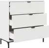 A white sideboard with three drawers, one of which is partially open, shown against a white background. Náhled obrázku produktu