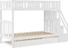 A white bunk bed with a pull-out trundle bed and stairs with storage compartments. Produktbild-Vorschau