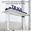 A white standing desk with weights on top, displaying the text "STRUTTURA MIGLIORATA PROGETTATA PER SOPPORTARE PIÙ PESO 70 KG". Anteprima dell’immagine prodotto