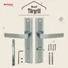 A product image showcasing door handles and related hardware, with text overlays and branding. Produktbild-Vorschau