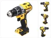 A DeWalt cordless drill is shown in a studio setting with a white background. Multiple smaller images of the drill are arranged on the right side of the main image. Produktbild-Vorschau