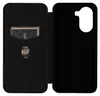 A black flip case for a phone, open to show the inside with card slots. Produktbild-Vorschau