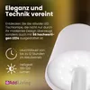 A close-up marketing image of a white LED table lamp with text describing its features and benefits. Anteprima dell’immagine prodotto