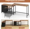 The image shows two different configurations of a desk: an L-shaped desk and a long desk. The top part of the image displays a larger view of the L-shaped desk with a text overlay indicating installation options. Anteprima dell’immagine prodotto