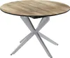 A round dining table with a wood-look top and a metal base. Anteprima dell’immagine prodotto