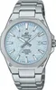 A close-up studio shot of a silver Casio Edifice watch with a light blue textured dial. Anteprima dell’immagine prodotto