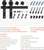 A flat lay image showing a sliding barn door hardware kit and its accessories, with accompanying text detailing specifications and parts. Podgląd zdjęcia produktu