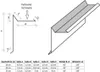 Diagrams and a table showing dimensions and angles for a metal profile, likely for construction or roofing. Produktbild-Vorschau