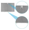 A product image showing a metal grease filter with two close-up insets highlighting the mesh and a latch mechanism. Produktbild-Vorschau