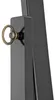 Close-up of a black stand mirror's adjustable knob and hinge. Náhled obrázku produktu