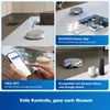 Collage of images showing a robot vacuum cleaner and its features. Produktbild-Vorschau