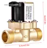 A brass solenoid valve with a black coil and a label indicating its specifications. Náhled obrázku produktu
