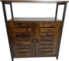 A dark brown wooden cabinet with black metal legs and a shelf on top. Produktbild-Vorschau