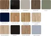 A collage of different wood finish samples with their names. Produktbild-Vorschau