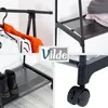 A collage of four images showing different angles and details of a black metal clothing rack with wheels and shelves. Anteprima dell’immagine prodotto