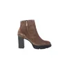 A single brown suede ankle boot with a block heel and platform sole is shown against a white background. Produktbild-Vorschau