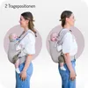 Two women are shown wearing baby carriers with babies in them, demonstrating different carrying positions. Náhled obrázku produktu