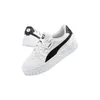A pair of white Puma sneakers with black accents, shown from a slightly angled perspective against a white background. Voir les images du produit