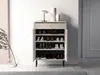 A modern shoe cabinet with multiple shelves and a drawer, displayed in a well-lit room. Podgląd zdjęcia produktu
