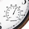 A close-up of a thermometer and hygrometer dial on a clock. Produktbild-Vorschau