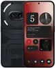 A smartphone with a black back and a red screen displaying widgets. Produktbild-Vorschau