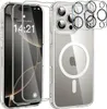 A clear protective case for an iPhone, shown with screen protectors and camera lens protectors. Produktbild-Vorschau